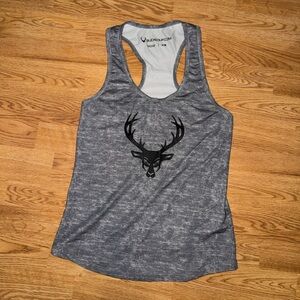BuckedUp Women’s Heather Gray Tank Top with Deer Logo